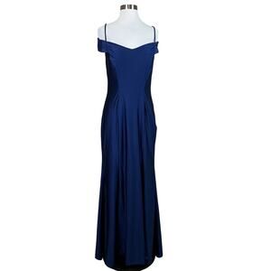 Nightway Backless Cold Shoulder Evening Gown Blue Size 4 Long Formal Dress